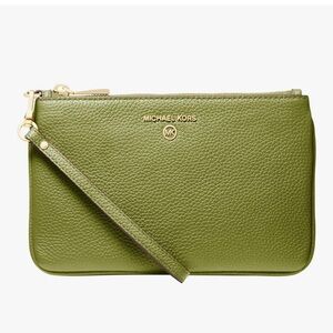 NEW Michael Kors Olive Wristlet with Gold Accents